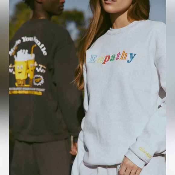 Mayfair One Size Empathy Sweatshirt Grey Lounge Comfy Minimal Embroidered - Picture 2 of 8